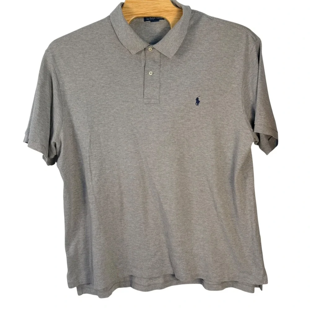 Polo Ralph Lauren Polo Shirt Mens 3XB Grey Solid Cotton Big & Tall Classic Pony